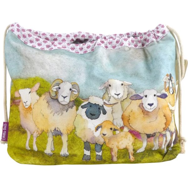 Emma Ball felted sheep drawstring bag