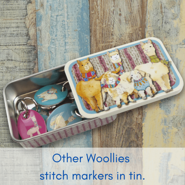 Emma Ball other woolies stitch markers in tin