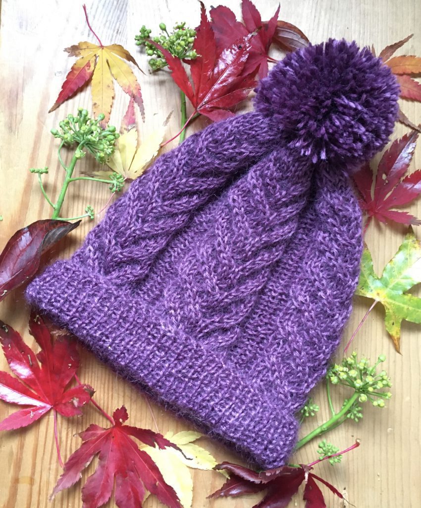 Fancy Purple Witch Hat with Leaves and Curly Point - Hand Felted Merino Wool